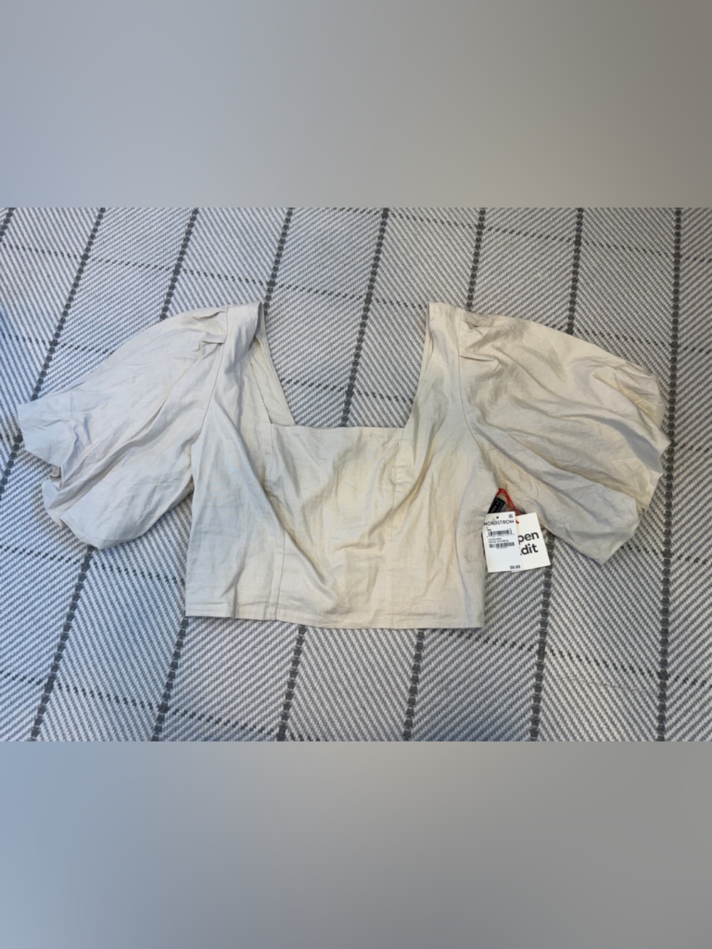 Puff Sleeve Square Neck Crop Top in Natural